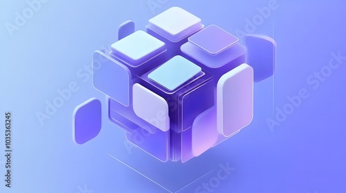 Abstract 3d render, purple and blue geometric design