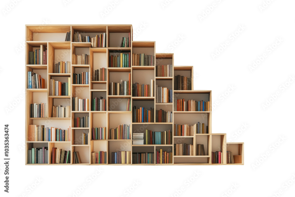 Stylish Bookshelf with Sleek Design and Multiple Compartments Isolated on Transparent Background Stylish Bookshelf with Sleek Design and Multiple Compartments Isolated on Transparent Background
