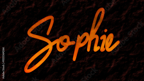 Photos 3D fire text effect of name Sophie on dark background.