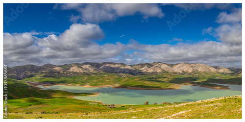 Scenic Beauty of Kasseb Dam: A Majestic View of Mountains and Lake in Bousalem, Beja, Tunisia, North Africa photo