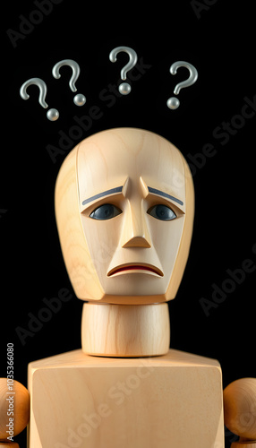 concept image of wooden dummy with worried stressed thoughts. depression, obsessive compulsive, adhd, anxiety disorders concept isolated with white highlights, png photo