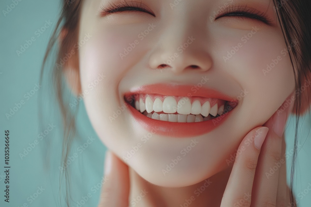 Obraz premium Checking Teeth. Asian Vietnamese Beautiful Woman Smiling with Healthy Skin