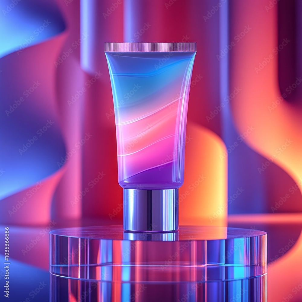 Modern Skincare Packaging with Vivid Neon Gradient Background Modern Skincare Packaging with Vivid Neon Gradient Background