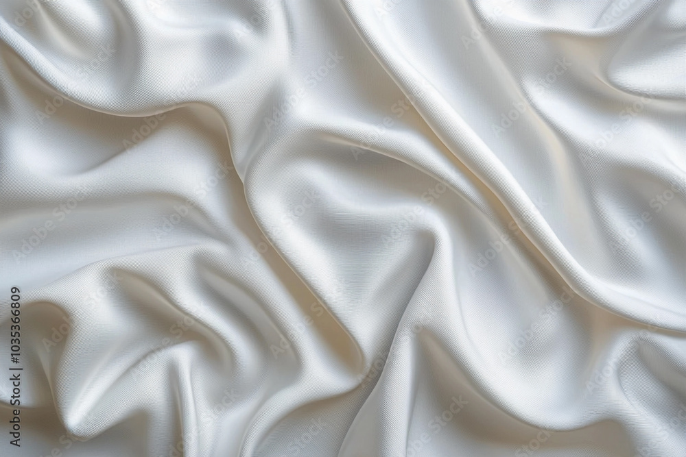 Elegant white silk fabric draped softly on a surface Elegant white silk fabric draped softly on a surface