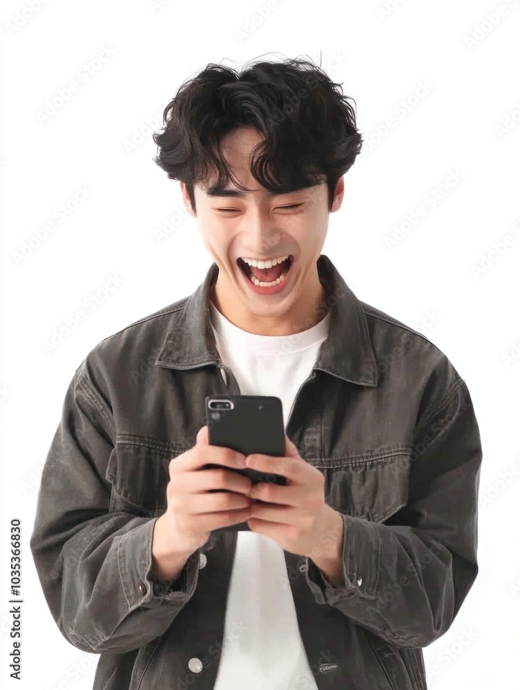 Candid Moment of a Man with Smiling Face and Phone Candid Moment of a Man with Smiling Face and Phone