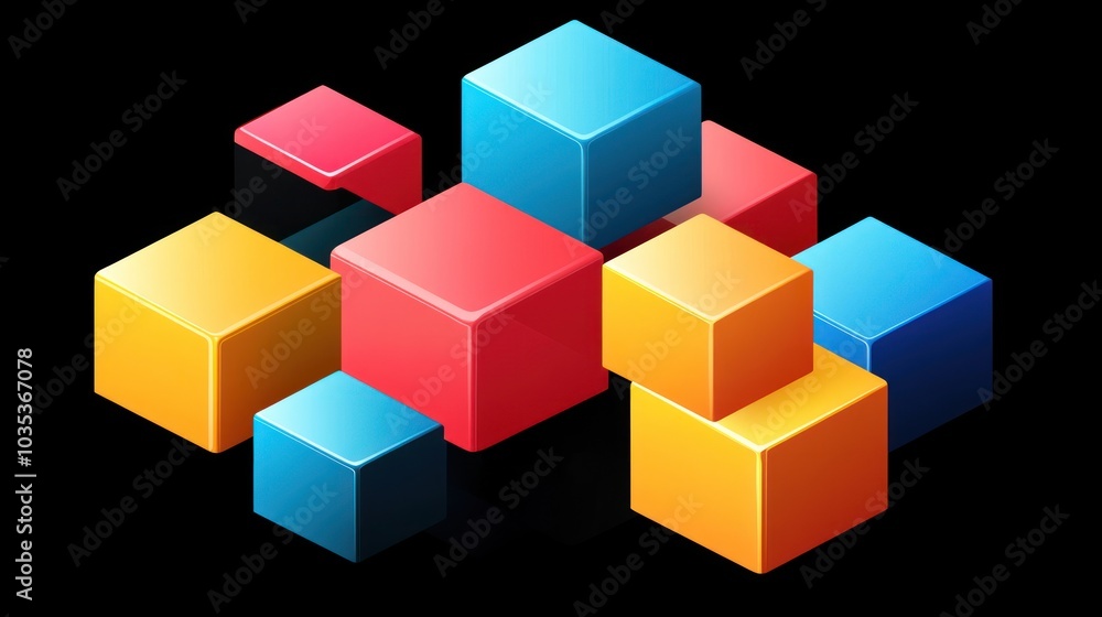 An Arrangement of Colorful Cubes on a Black Background An Arrangement of Colorful Cubes on a Black Background