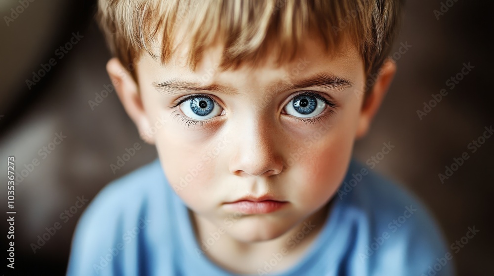 Staring At Camera. Portrait of Serious Young Boy with Sad Expression Staring At Camera. Portrait of Serious Young Boy with Sad Expression