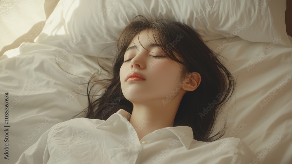 Cute young woman sleeping on bed Cute young woman sleeping on bed
