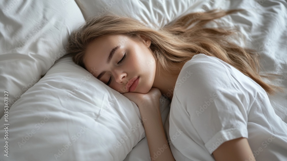 Cute young woman sleeping on bed Cute young woman sleeping on bed