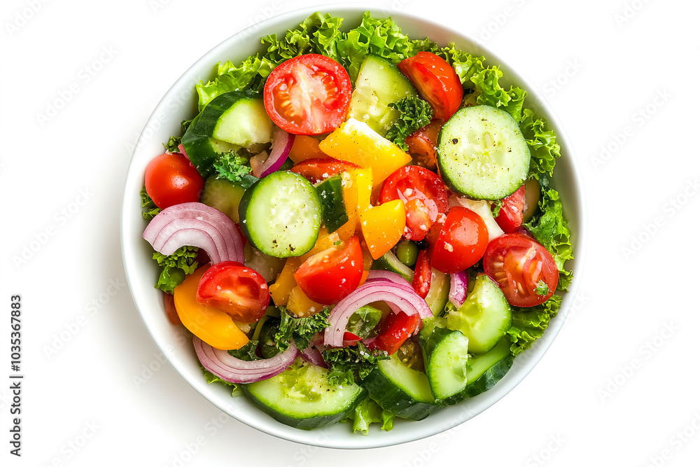 Fresh garden salad featuring vibrant vegetables in a bowl on a white background, ideal for healthy meals anytime. Generative AI Fresh garden salad featuring vibrant vegetables in a bowl on a white background, ideal for healthy meals anytime. Generative AI