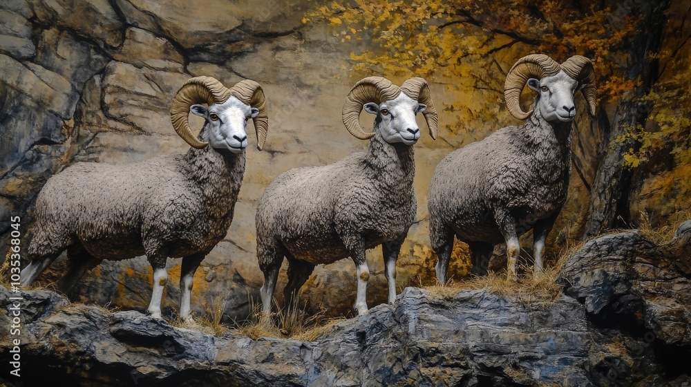 Obraz premium Stone Sheep in Canadian Wilderness: A Jampacked Display of Nature's Wildlife