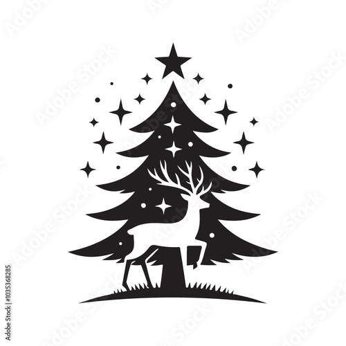 Christmas tree vector art silhouette logo design black and white, Christmas tree silhouette 