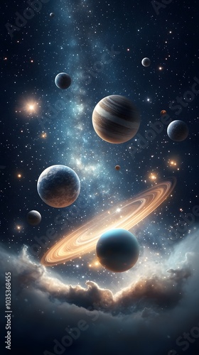 Deep Space Seamless Pattern with Celestial Elements