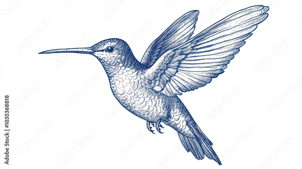 Obraz premium A detailed illustration of a hummingbird in flight, showcasing its wings and delicate features.