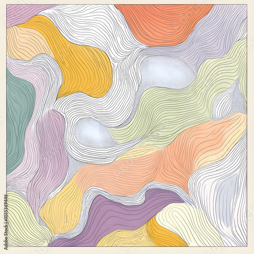 Geometric and Organic Doodle Tile and Carpet Designs with White Borders | Hand-drawn, Abstract, Floral, and Symmetrical Patterns in Soft Pastel and Earth Tones