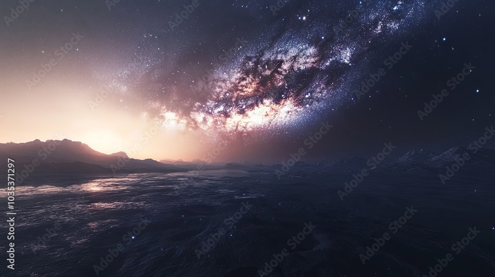 Beautiful view of nebula and milky way, night landscape Beautiful view of nebula and milky way, night landscape