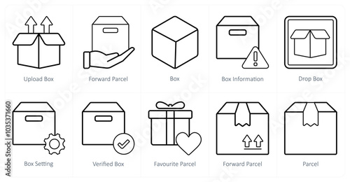 A set of 10 mix icons as upload box, foward parcel, box