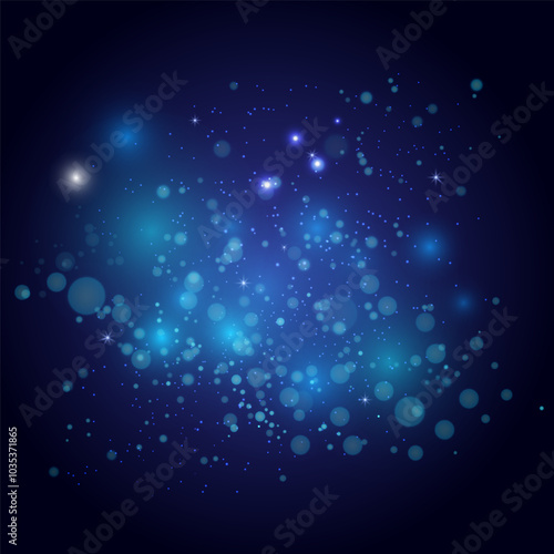 Stars, glare, bokeh circles, glitter effect with blur, magical glow