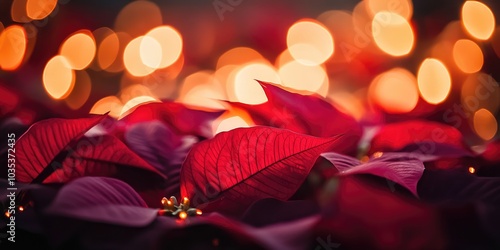 Wallpaper Mural A close-up of bright red poinsettia petals, with soft holiday lights glowing in the background, creating a warm, seasonal atmosphere. Torontodigital.ca