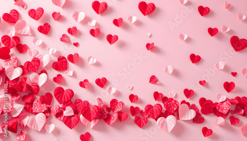 Heart confetti illustration for Valentin day, Mother Day or wedding. Background with symbol of love petal isolated with white highlights, png