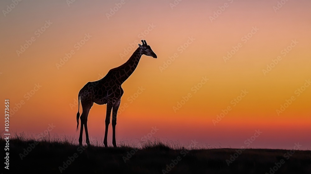 Giraffe Silhouette at Sunset in African Savanna Giraffe Silhouette at Sunset in African Savanna