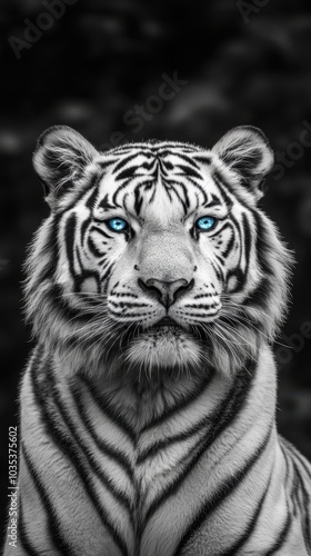 Majestic White Tiger with Striking Blue Eyes