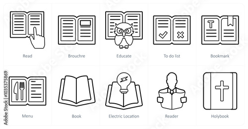 A set of 10 mix icons as read, brochure, educate