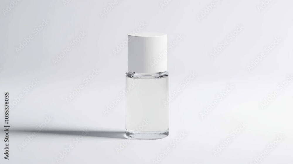 Nail polish bottle with clear cap on a pristine white background, focus on stylish design and simplicity, dynamic minimalism Nail polish bottle with clear cap on a pristine white background, focus on stylish design and simplicity, dynamic minimalism