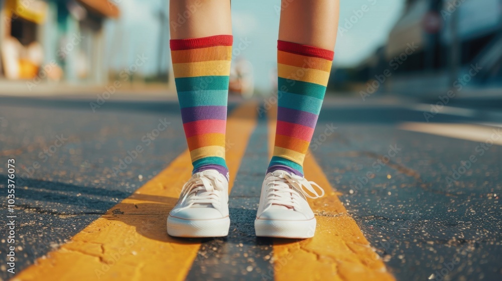 Colorful Rainbow Socks on a Vibrant Street Colorful Rainbow Socks on a Vibrant Street