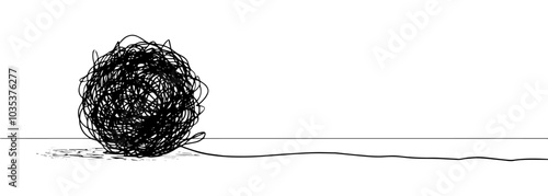 Tangled grungy round scribble hand drawn with thin line