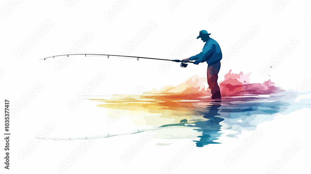 Fototapeta premium Illustration of a fisherman catching fish. Fishing.