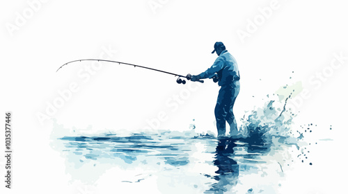Illustration of a fisherman catching fish. Fishing.
