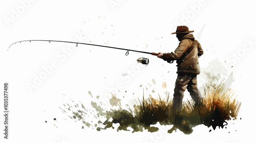 Illustration of a fisherman catching fish. Fishing.