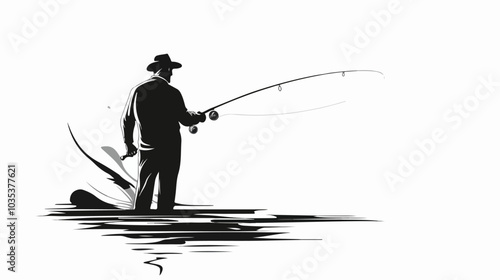Illustration of a fisherman catching fish. Fishing.