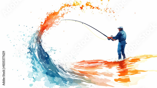 Illustration of a fisherman catching fish. Fishing.