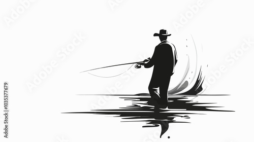 Illustration of a fisherman catching fish. Fishing.