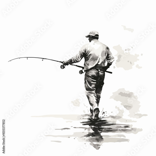 Illustration of a fisherman catching fish. Fishing.