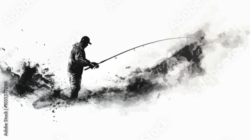 Illustration of a fisherman catching fish. Fishing.
