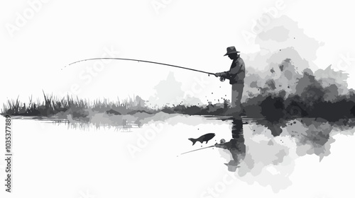 Illustration of a fisherman catching fish. Fishing.