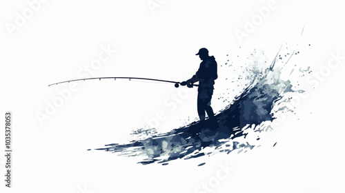 Illustration of a fisherman catching fish. Fishing.