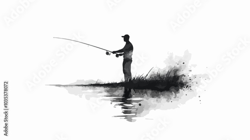 Illustration of a fisherman catching fish. Fishing.