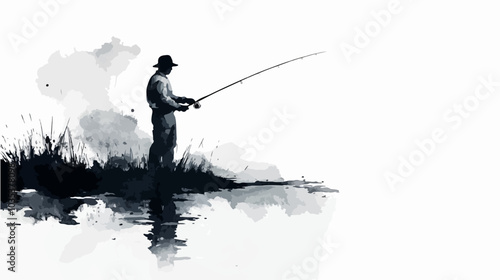 Illustration of a fisherman catching fish. Fishing.