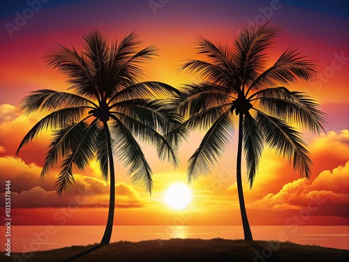 Elegant Palm Tree Silhouettes in Vector Style for Tropical Decor