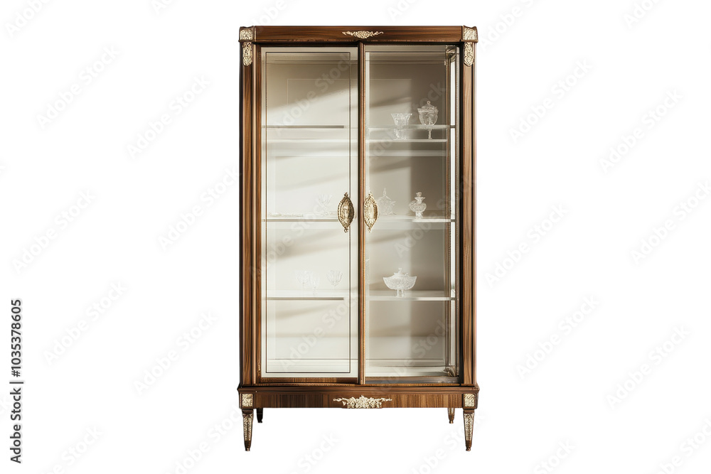 Obraz premium Elegant Glass Curio Cabinet with LED Lighting with Isolated on Transparent Background