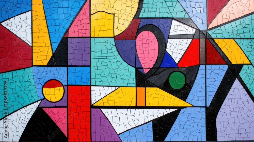 Geometric shapes aligned in a mosaic, forming a structured yet vibrant abstract design Geometric shapes aligned in a mosaic, forming a structured yet vibrant abstract design