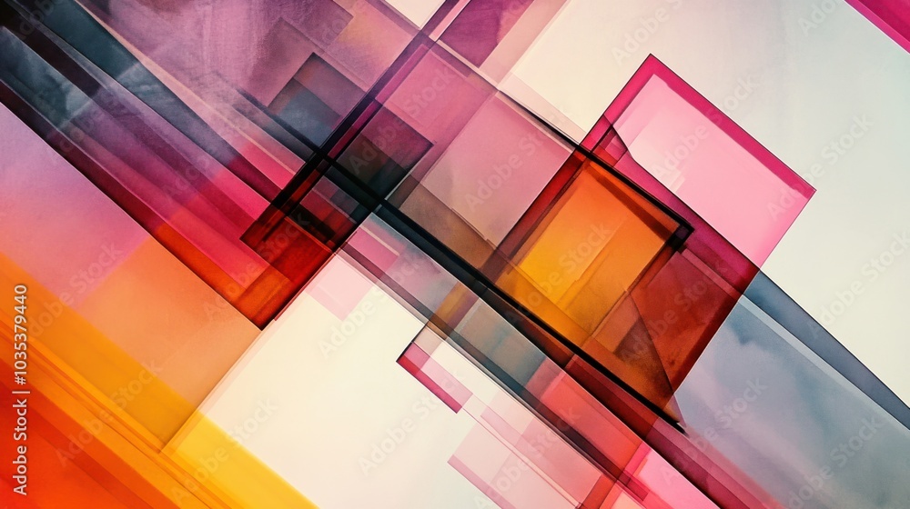 Fototapeta premium Geometric shapes with overlapping transparent layers, creating a modern abstract design