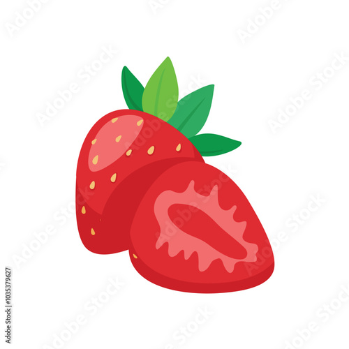 Red sweet strawberrry juicy fruit berry isolated on white background photo