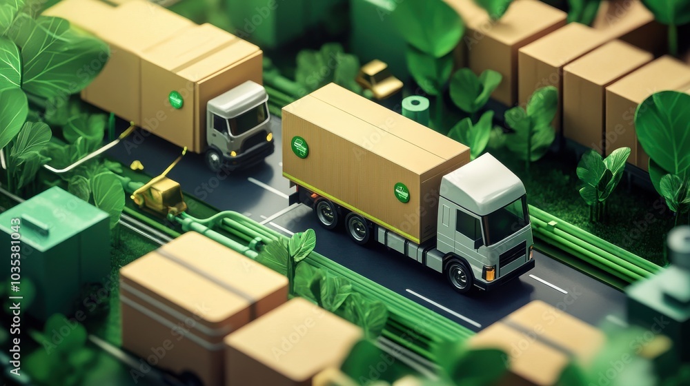 Eco-friendly Shipping Concept with Trucks Eco-friendly Shipping Concept with Trucks