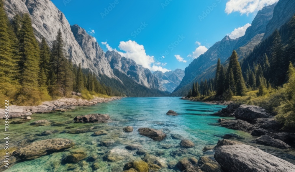 Fototapeta premium a view of a mountain lake with clear water surrounded by trees