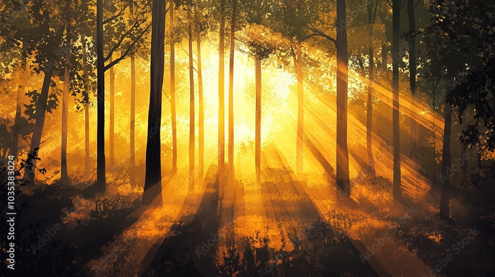 Fototapeta premium sunset in forest UHD wallpaper